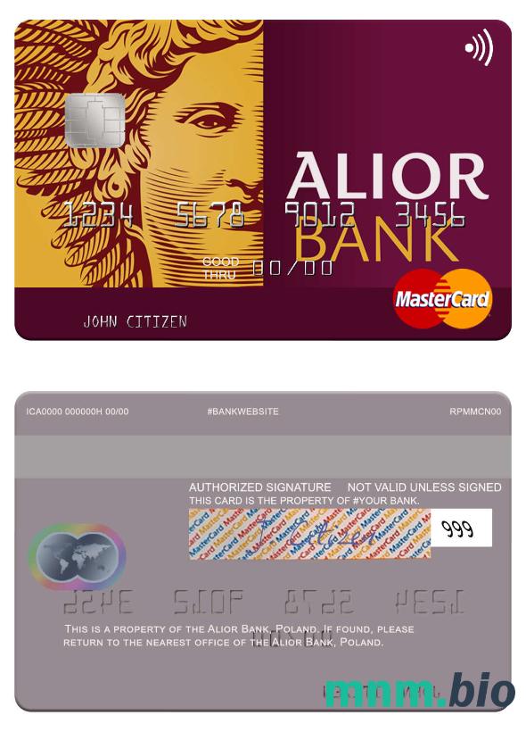 Poland Alior Bank przykład karty mastercard w formacie PSD